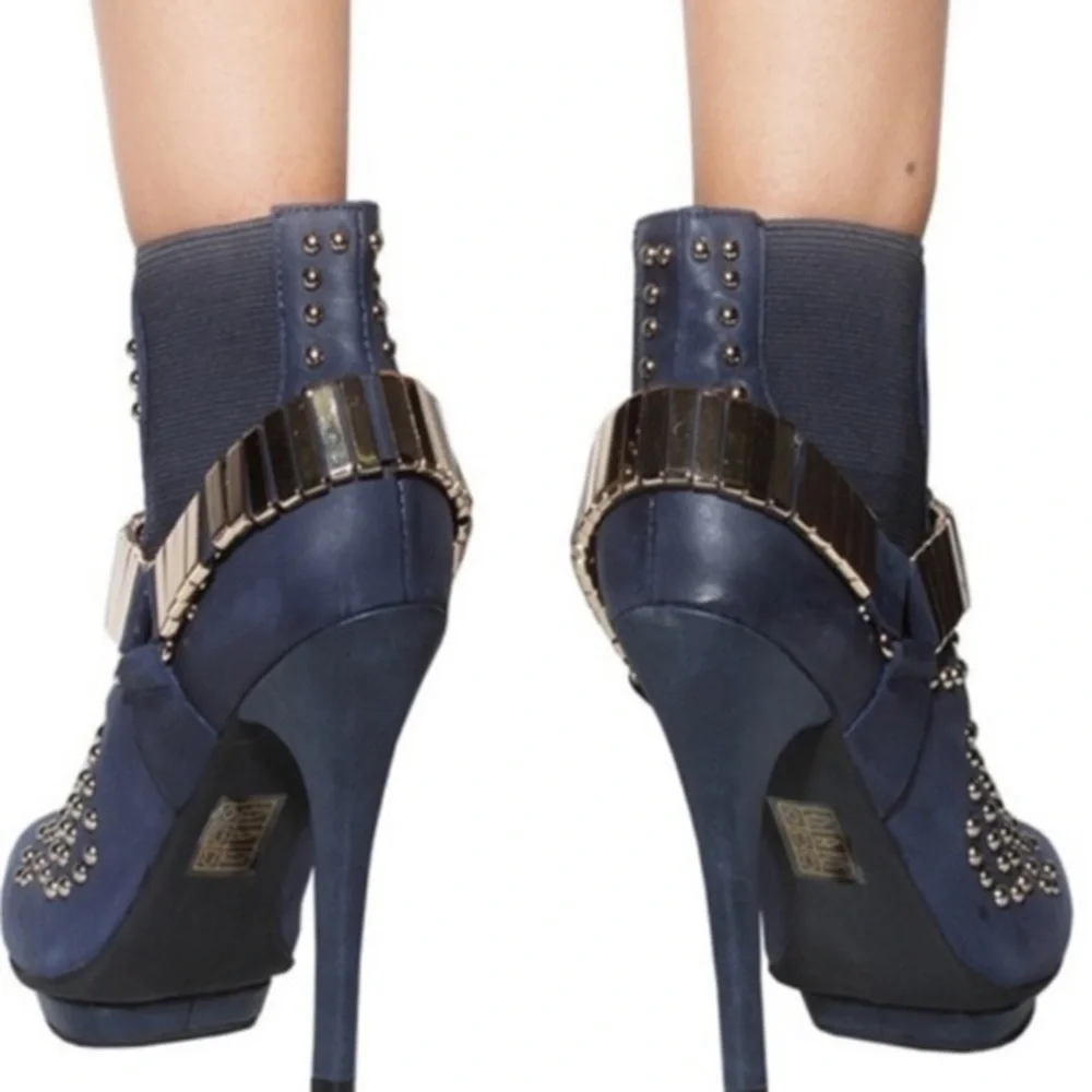 Jeffrey Campbell Blue Leather Studded Boots Size 6 Bootie Volpe gently preloved - Picture 11 of 13